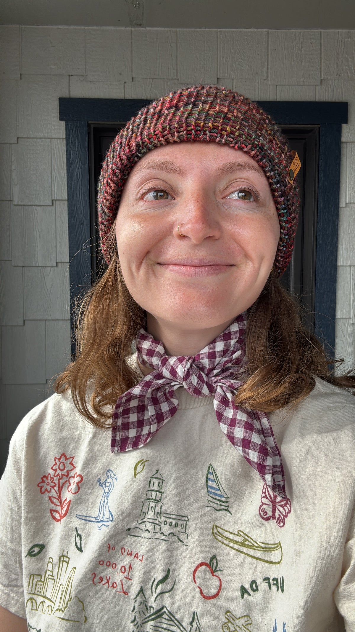 Maroon and White Gingham Bandana